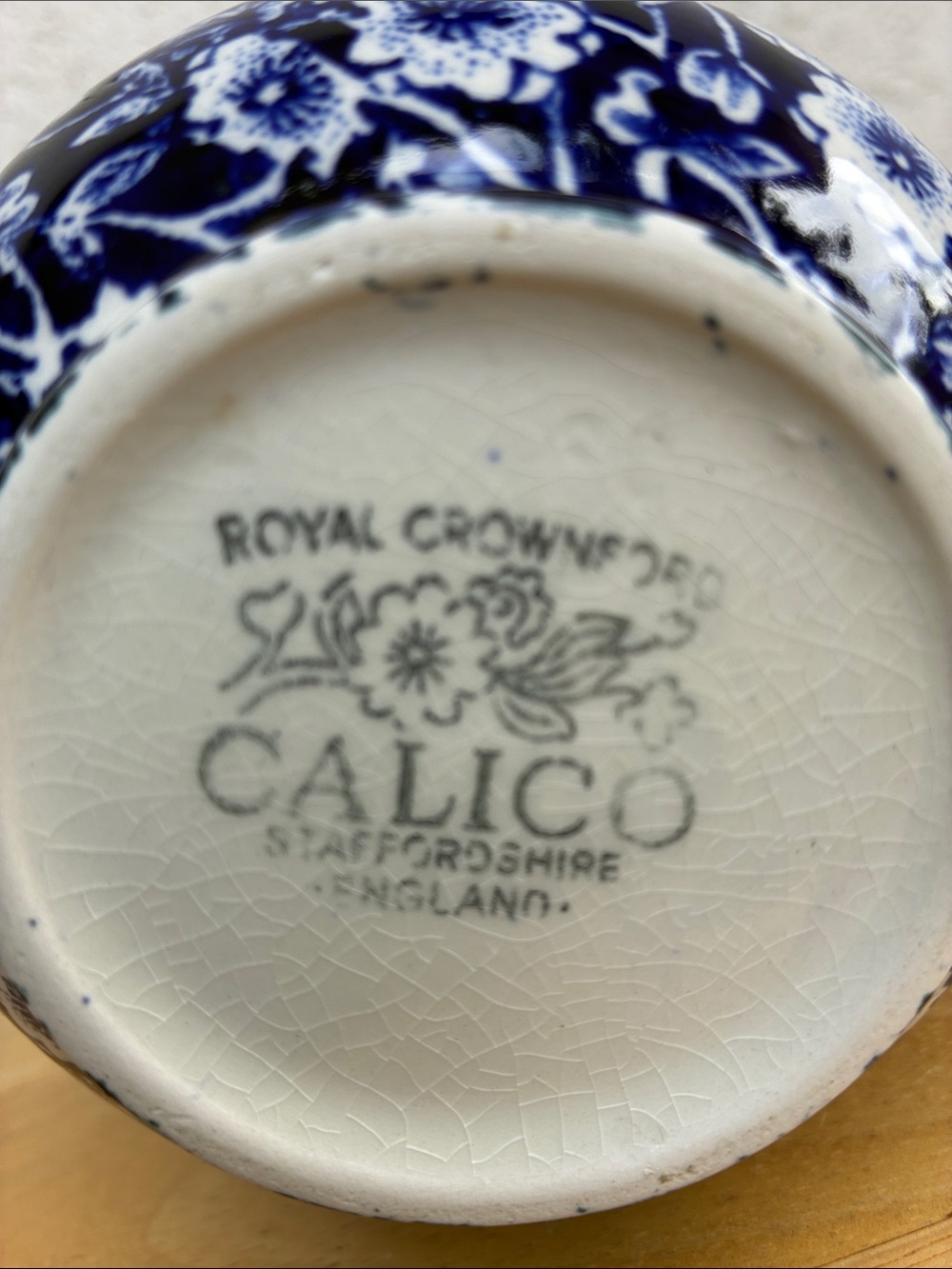 Royal Crownford Staffordshire Calico Creamer blue floral Vintage crazed - Picture 2 of 10